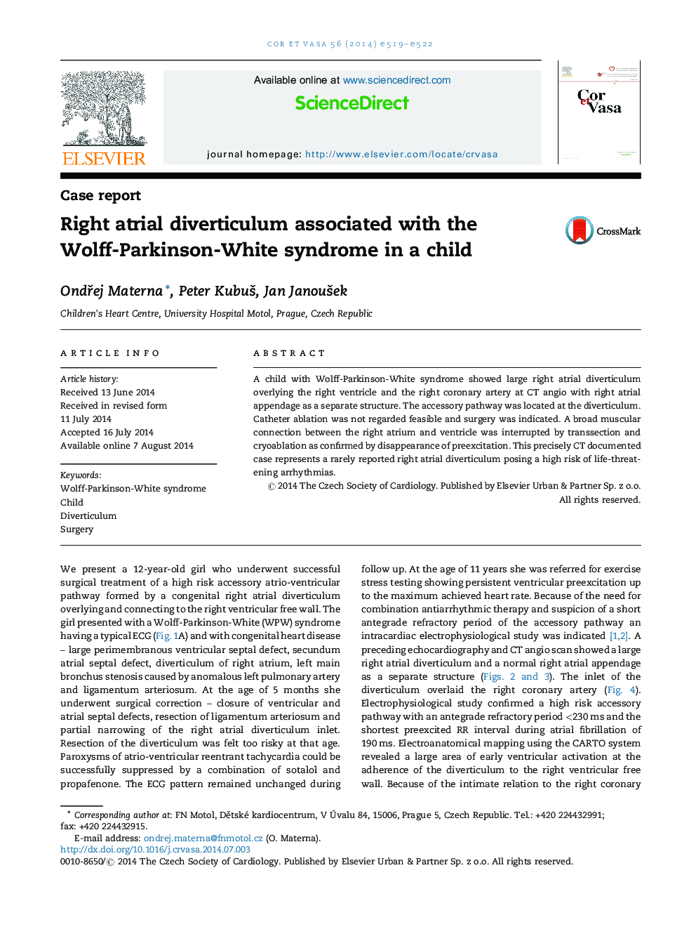 Right atrial diverticulum associated with the Wolff-Parkinson-White syndrome in a child