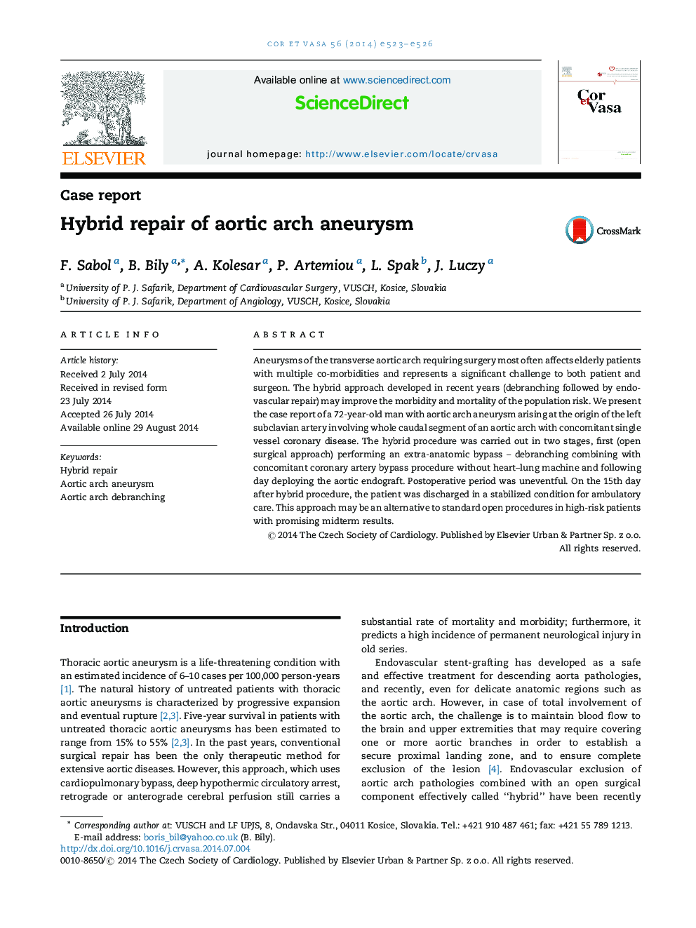 Hybrid repair of aortic arch aneurysm