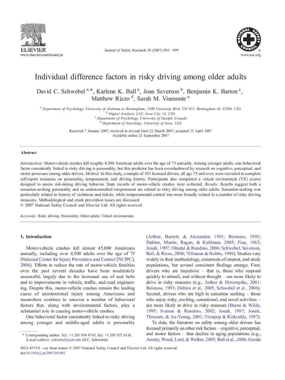 Individual difference factors in risky driving among older adults