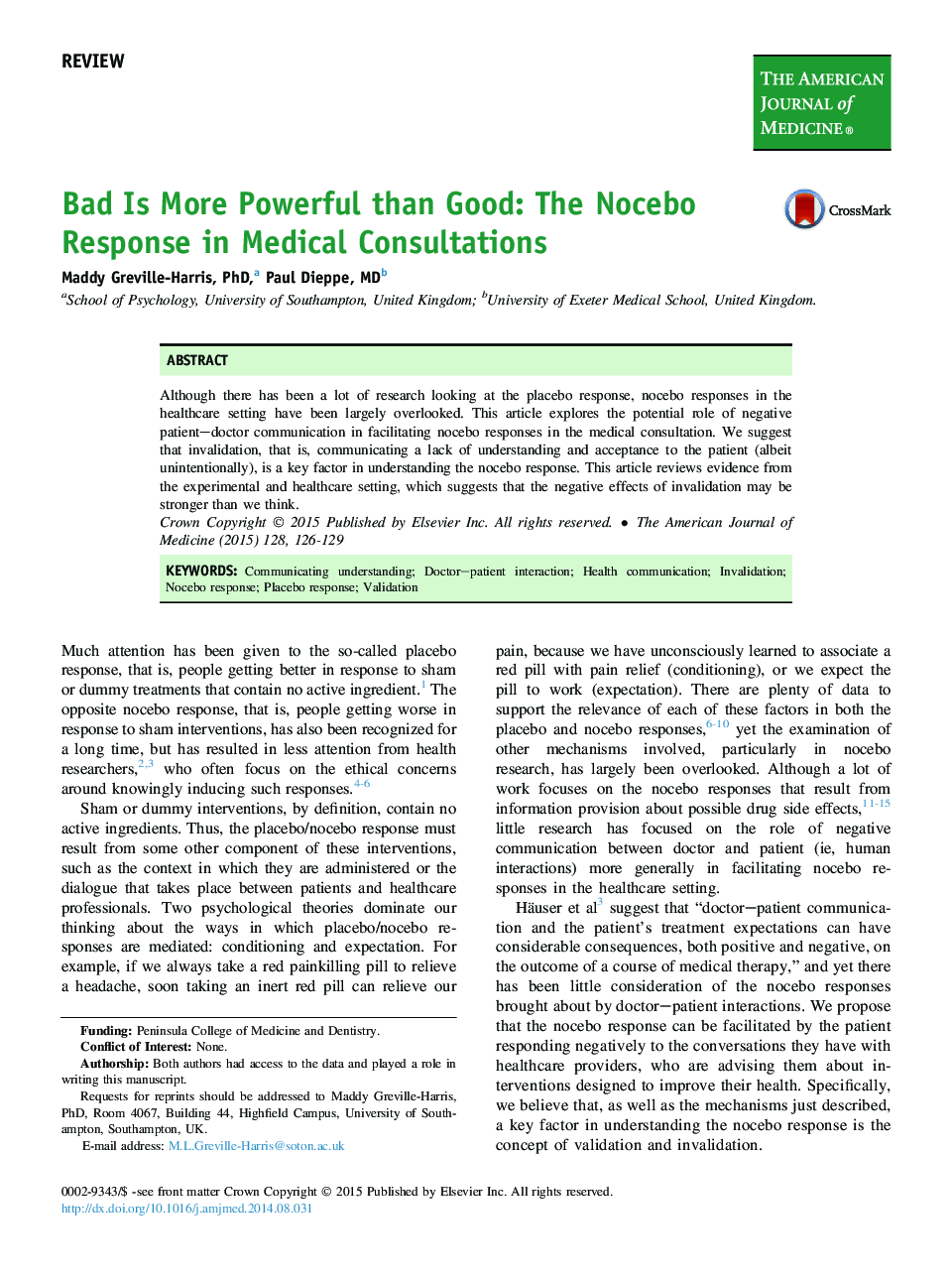 Bad Is More Powerful than Good: The Nocebo Response in Medical Consultations