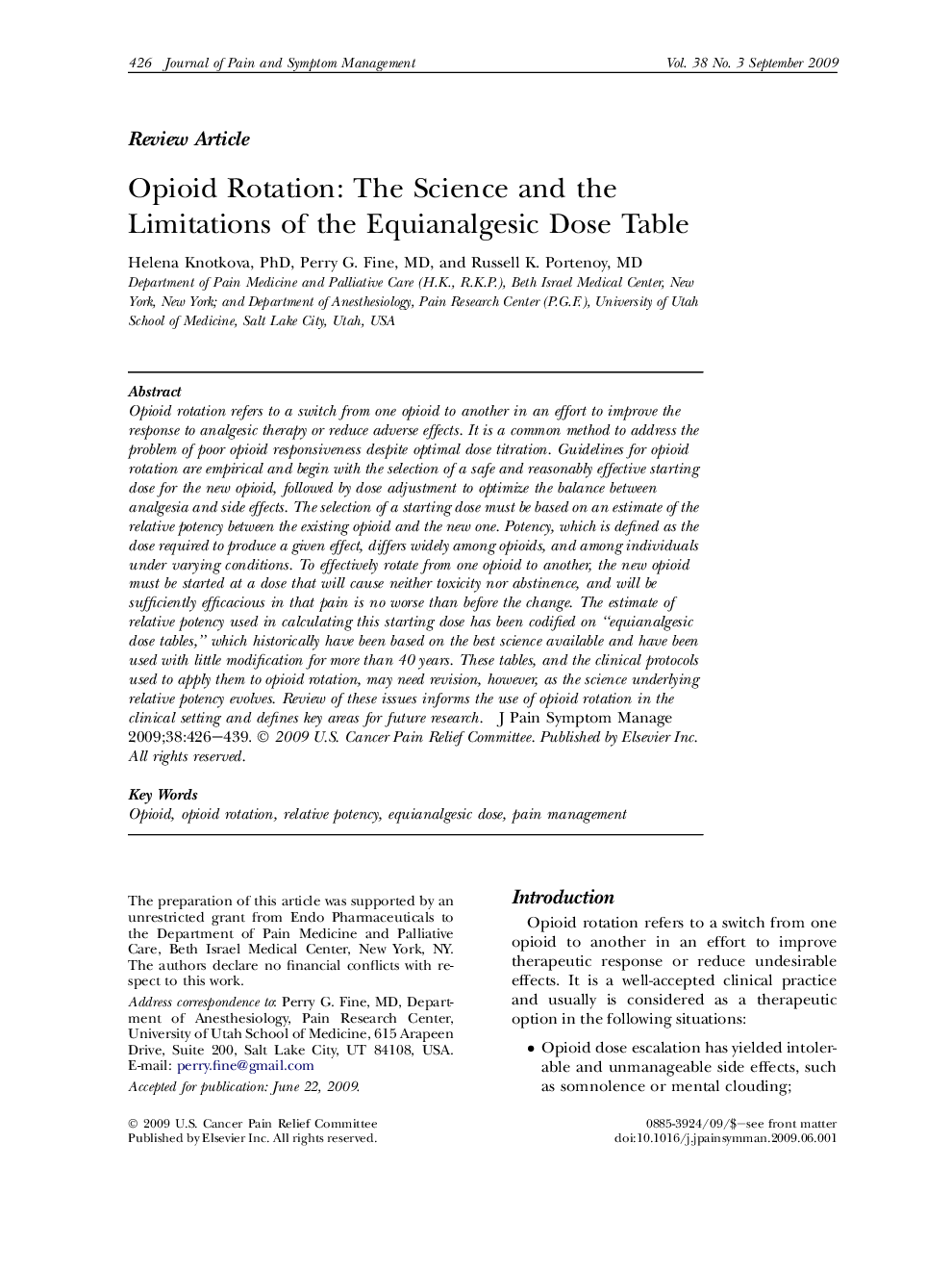 Opioid Rotation: The Science and the Limitations of the Equianalgesic Dose Table