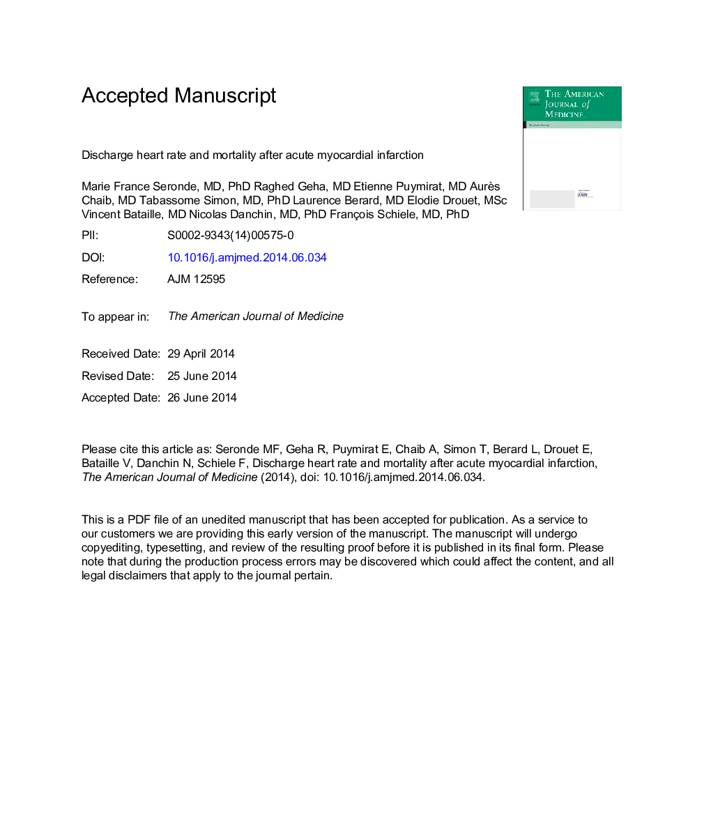 Discharge Heart Rate and Mortality after Acute Myocardial Infarction