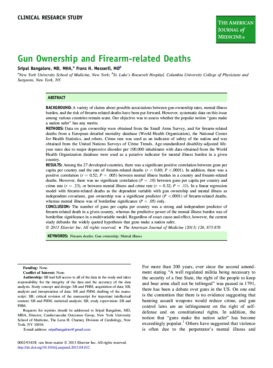 Gun Ownership and Firearm-related Deaths