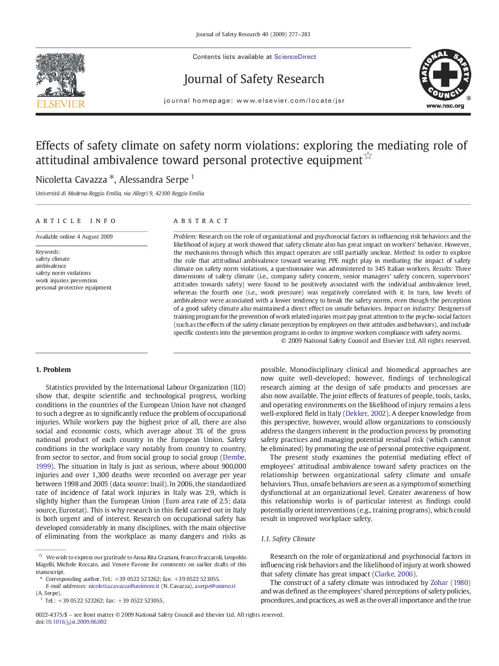 Effects of safety climate on safety norm violations: exploring the mediating role of attitudinal ambivalence toward personal protective equipment 