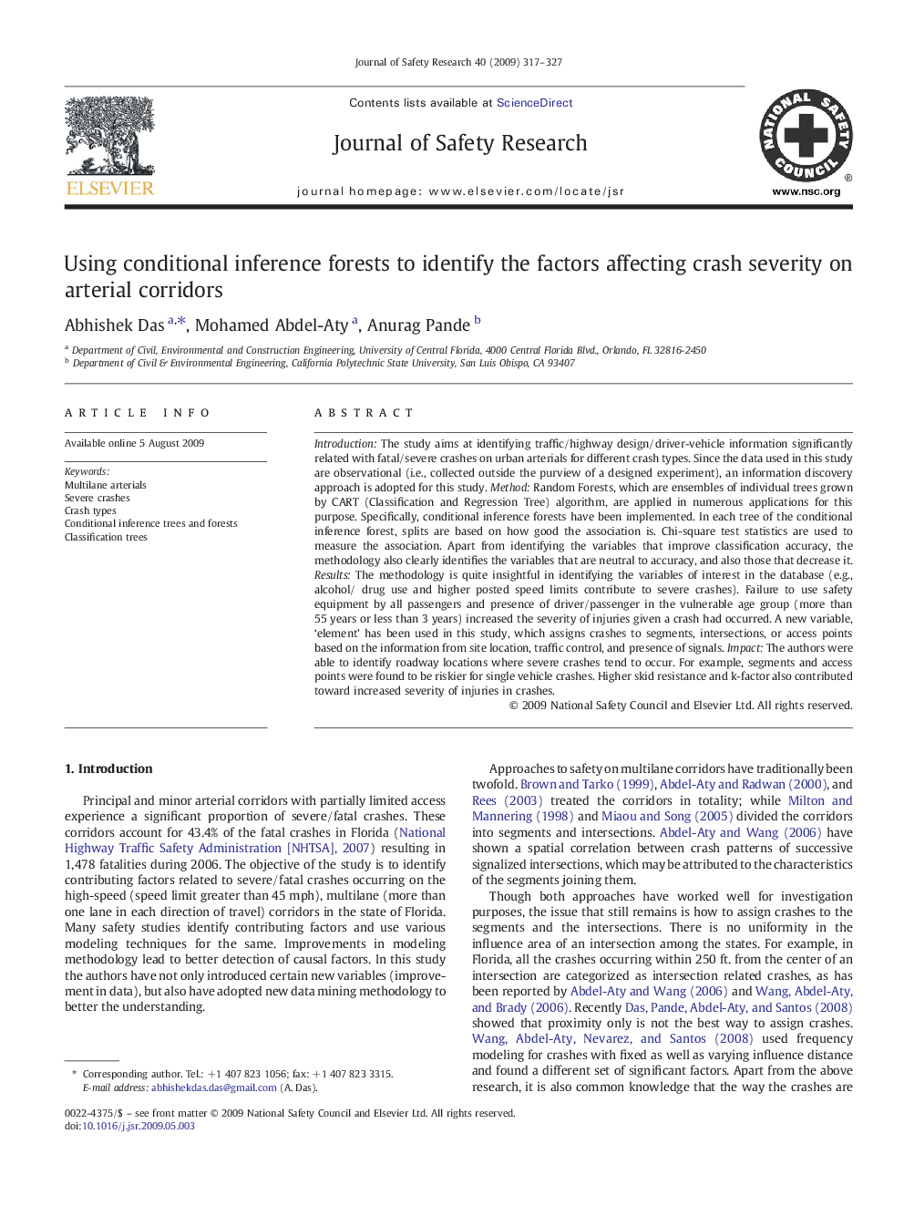 Using conditional inference forests to identify the factors affecting crash severity on arterial corridors