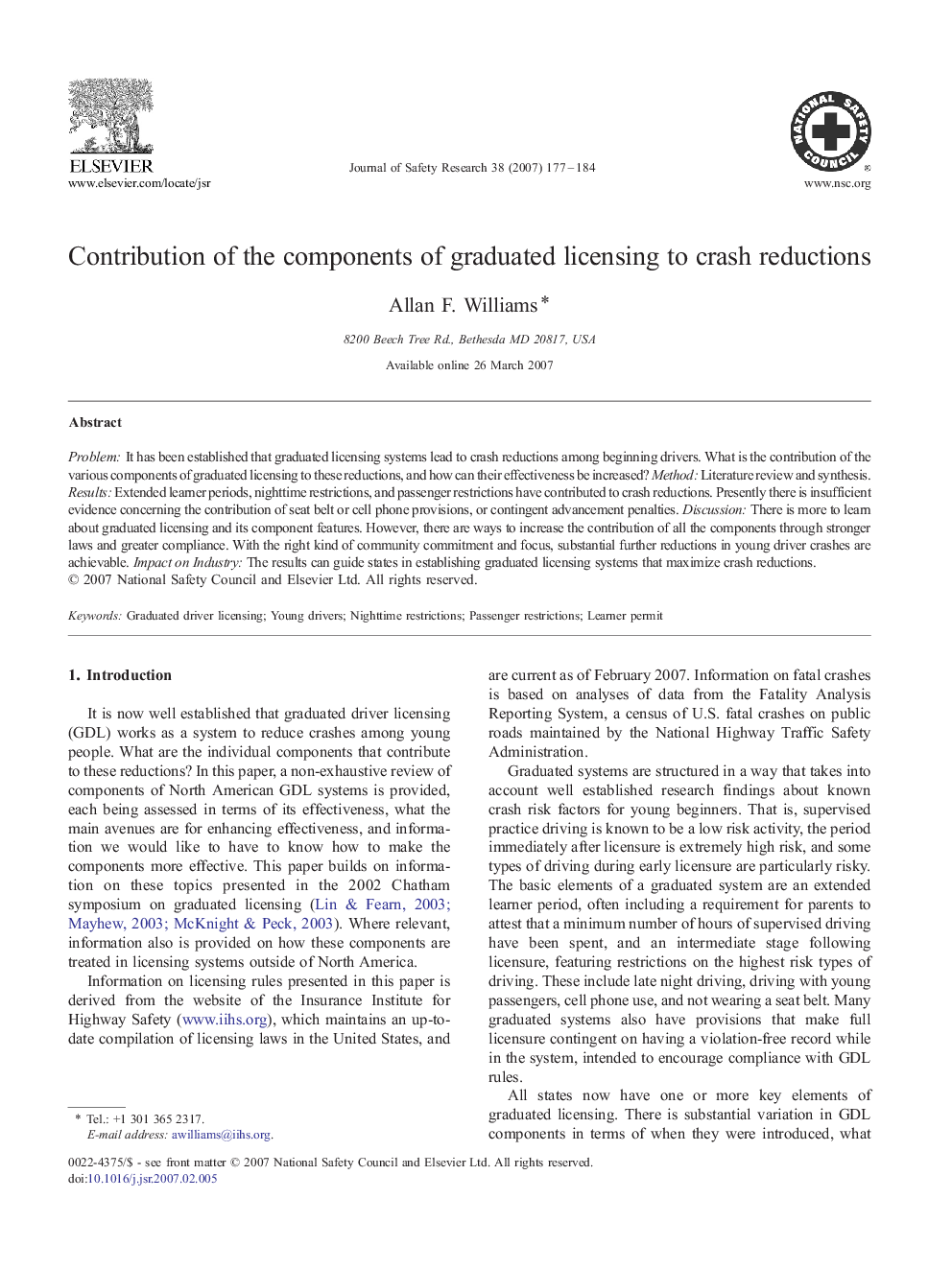 Contribution of the components of graduated licensing to crash reductions