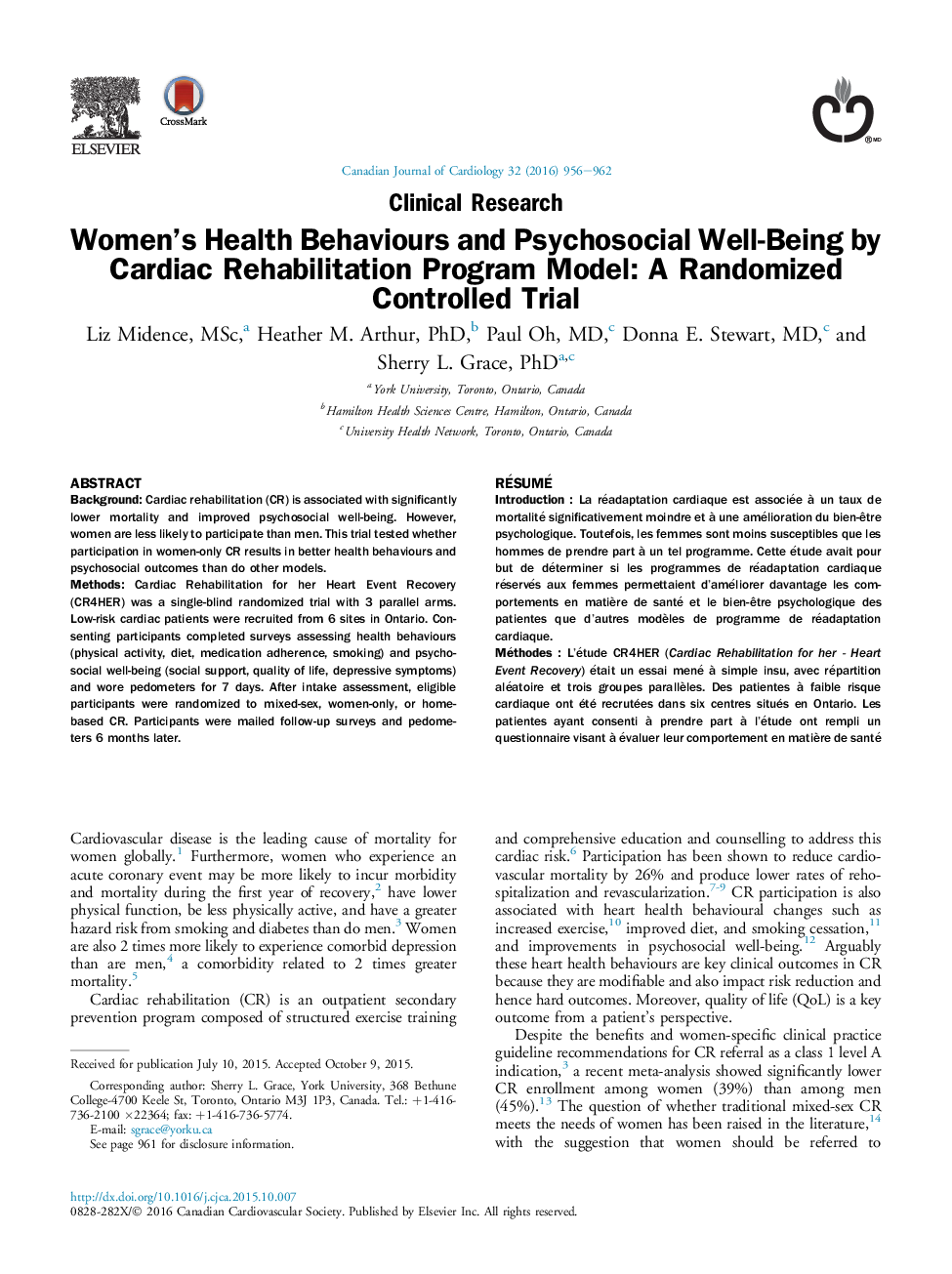 Clinical ResearchWomen's Health Behaviours and Psychosocial Well-Being by Cardiac Rehabilitation Program Model: A Randomized Controlled Trial
