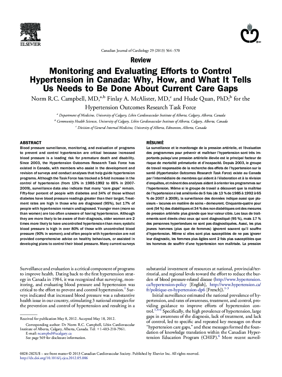 ReviewMonitoring and Evaluating Efforts to Control Hypertension in Canada: Why, How, and What It Tells Us Needs to Be Done About Current Care Gaps