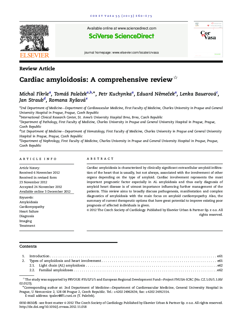 Cardiac amyloidosis: A comprehensive review