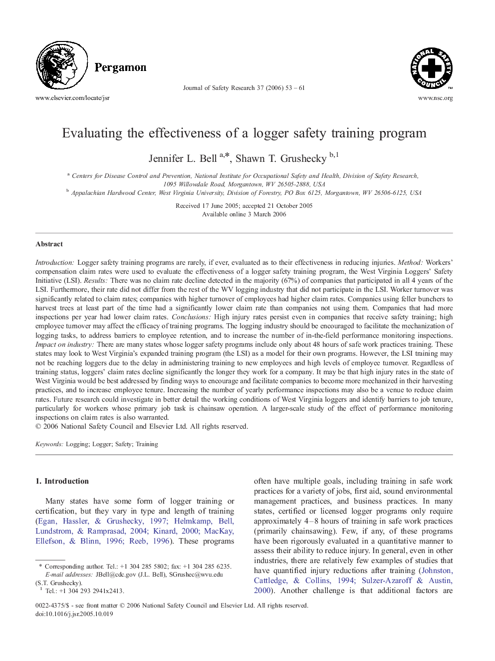 Evaluating the effectiveness of a logger safety training program