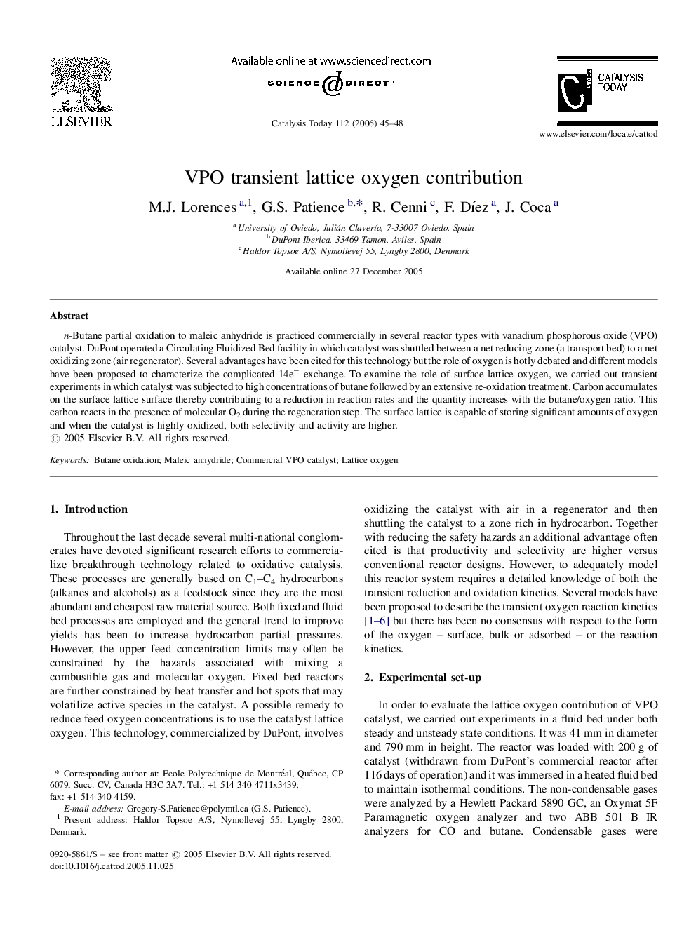 VPO transient lattice oxygen contribution