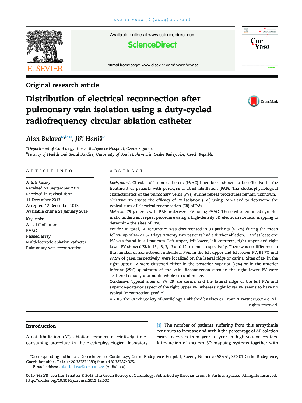 Original research articleDistribution of electrical reconnection after pulmonary vein isolation using a duty-cycled radiofrequency circular ablation catheter