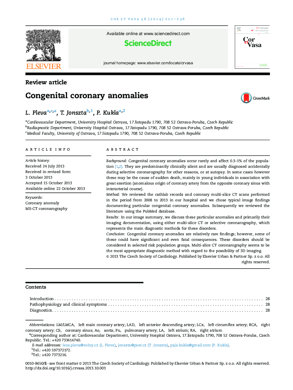 Congenital coronary anomalies