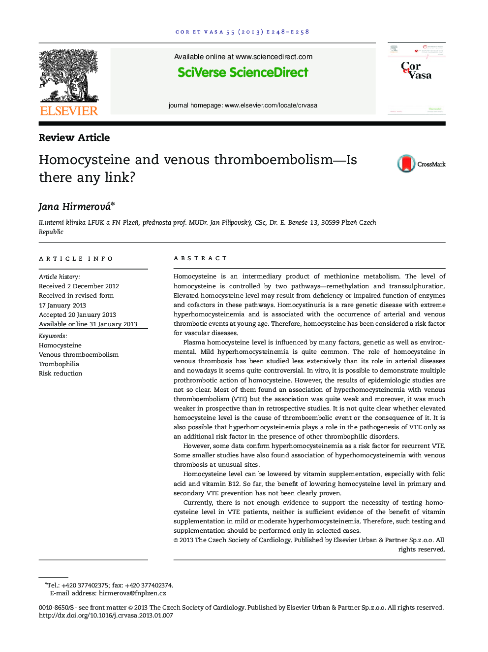 Review ArticleHomocysteine and venous thromboembolism-Is there any link?