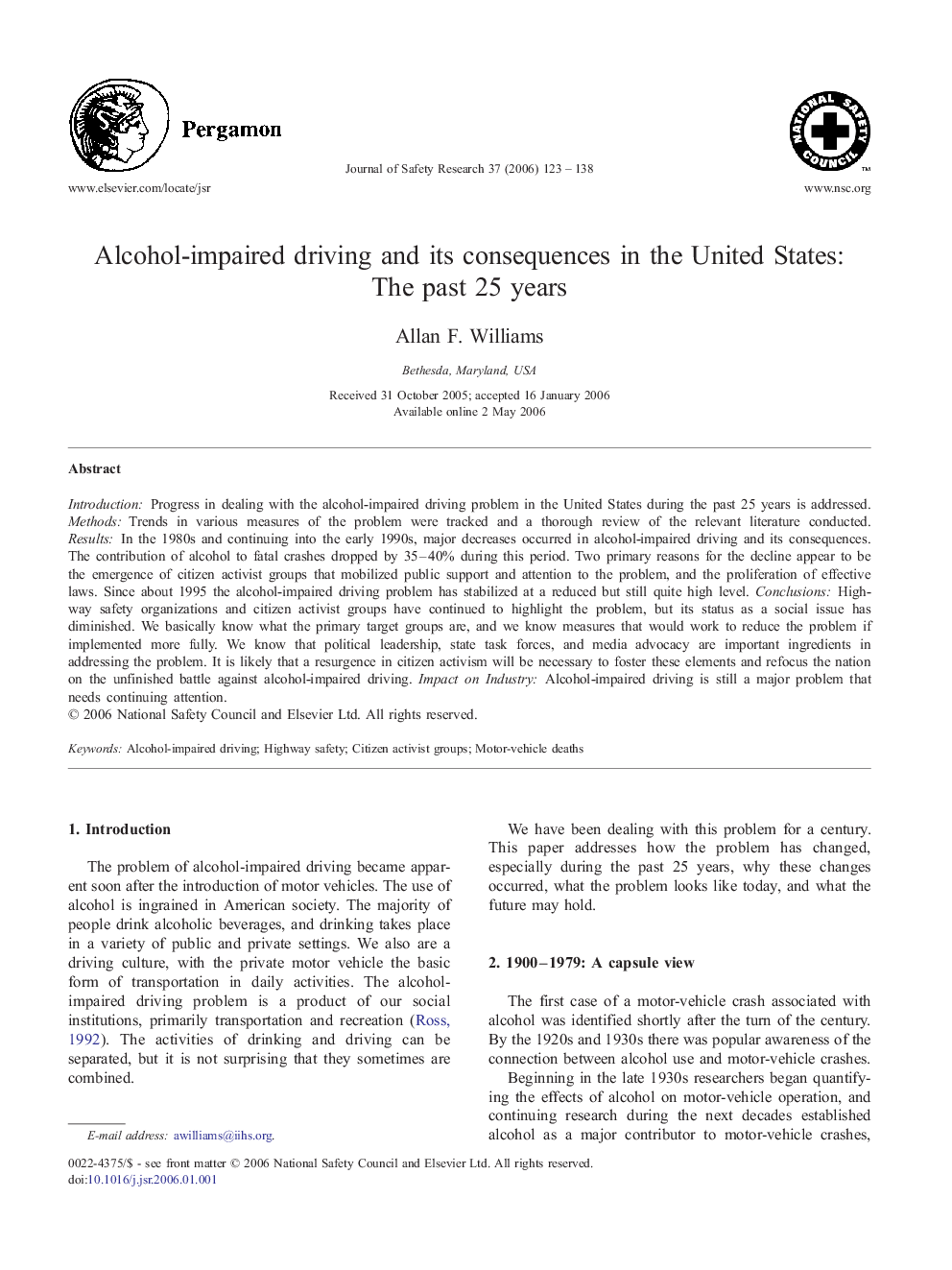 Alcohol-impaired driving and its consequences in the United States: The past 25 years