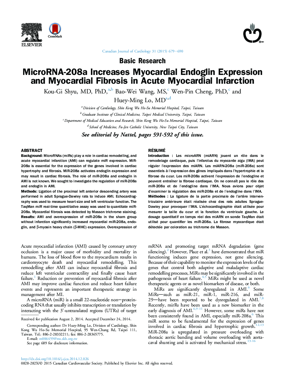 MicroRNA-208a Increases Myocardial Endoglin Expression and Myocardial Fibrosis in Acute Myocardial Infarction