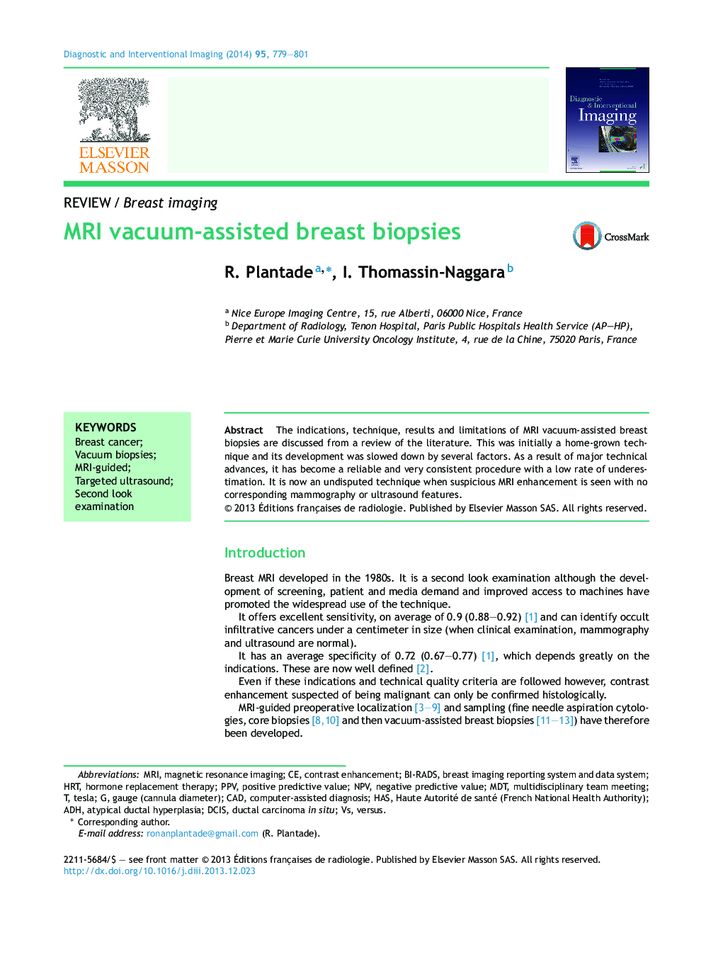 ReviewBreast imagingMRI vacuum-assisted breast biopsies