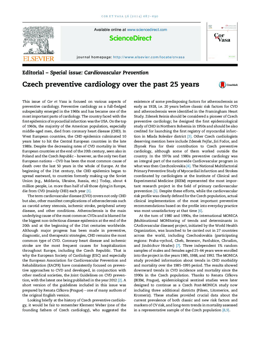 Czech preventive cardiology over the past 25 years