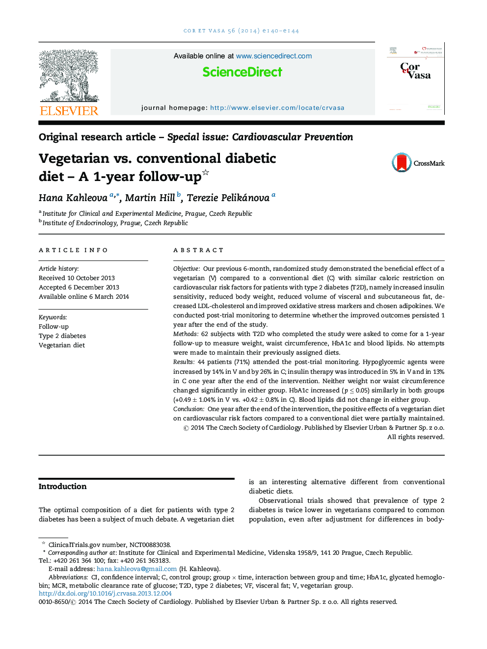 Vegetarian vs. conventional diabetic diet - A 1-year follow-up