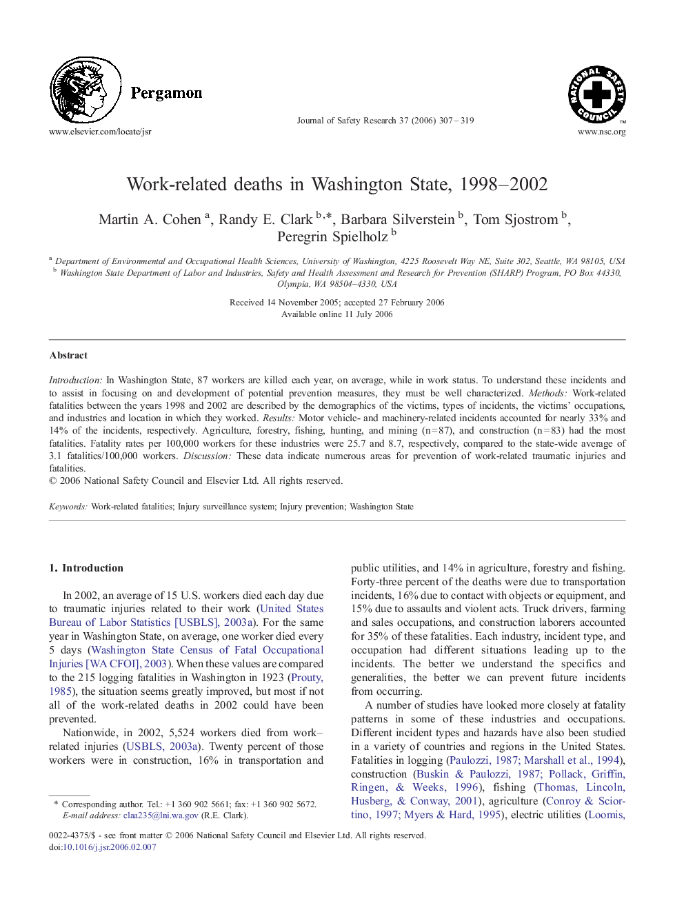 Work-related deaths in Washington State, 1998–2002