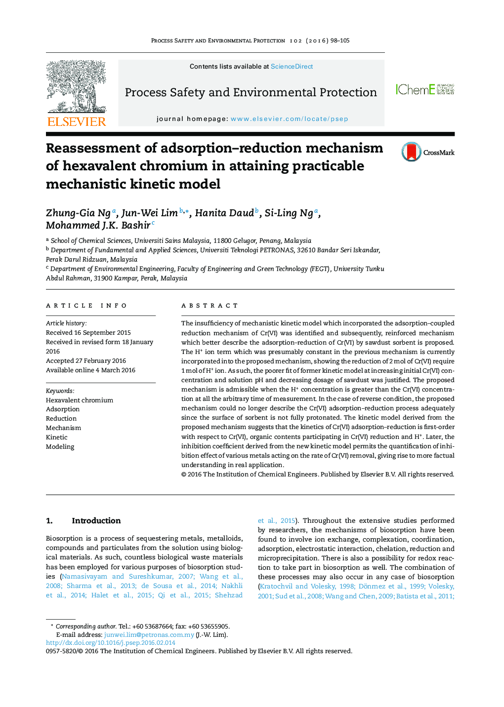 Reassessment of adsorption–reduction mechanism of hexavalent chromium in attaining practicable mechanistic kinetic model