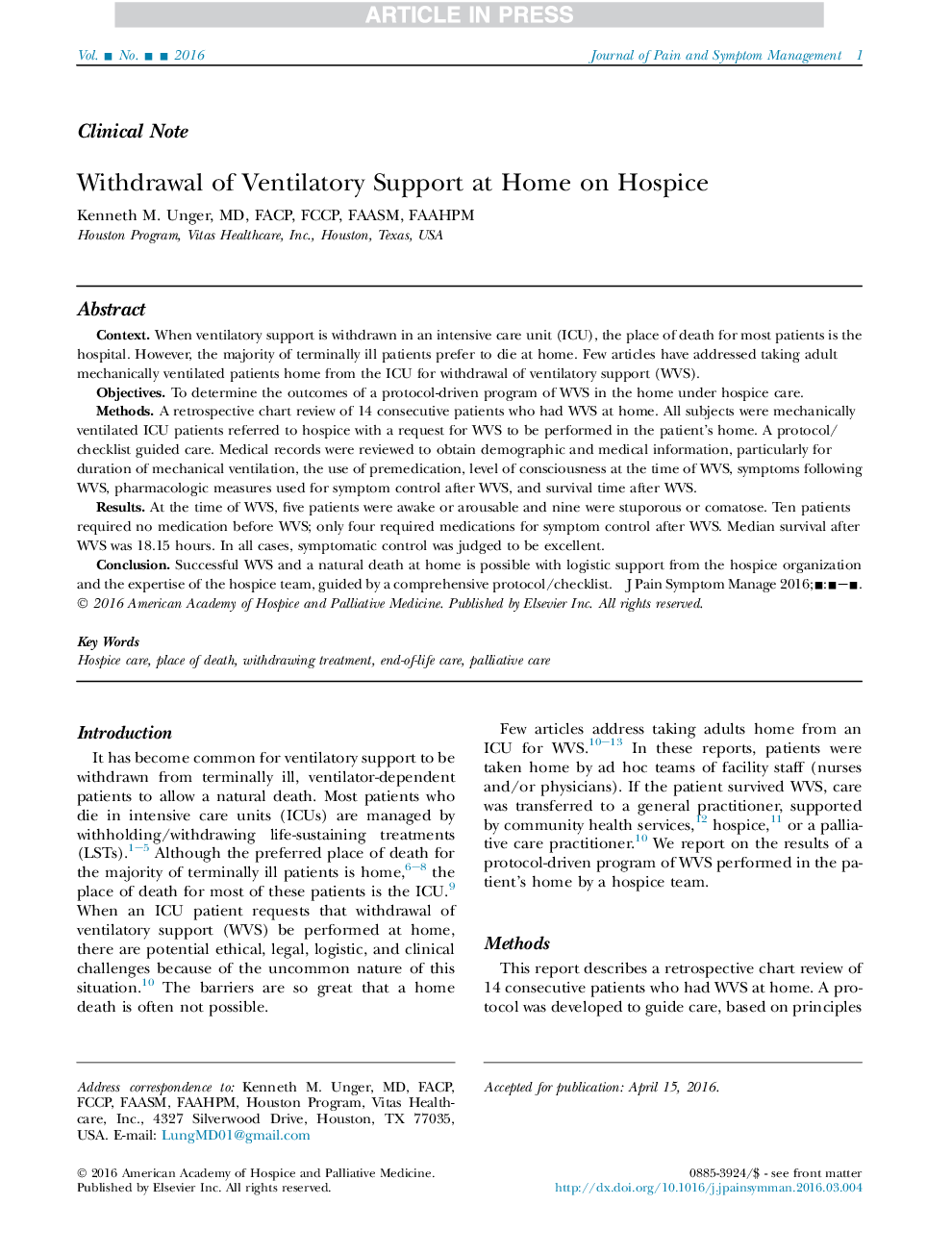 Withdrawal of Ventilatory Support at Home on Hospice