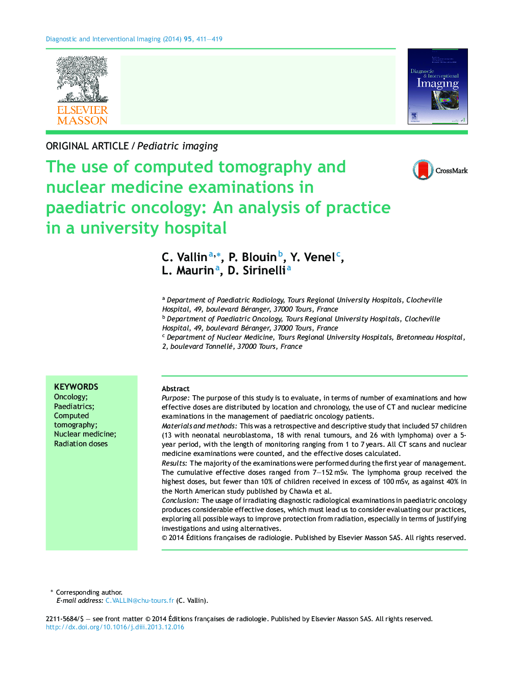 The use of computed tomography and nuclear medicine examinations in paediatric oncology: An analysis of practice in a university hospital