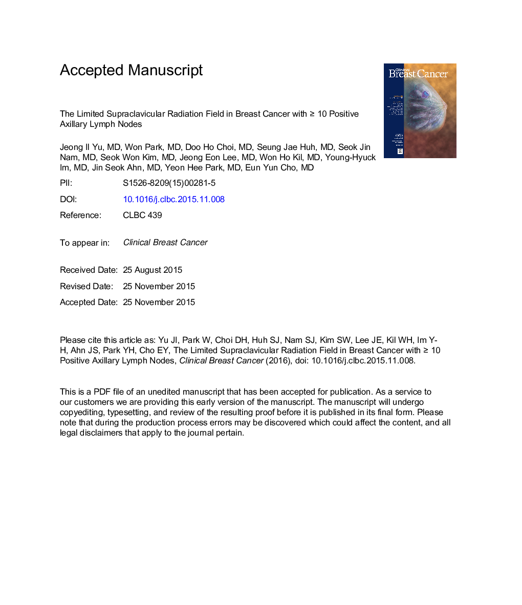 Limited Supraclavicular Radiation Field in Breast Cancer WithÂ â¥ 10 Positive Axillary Lymph Nodes