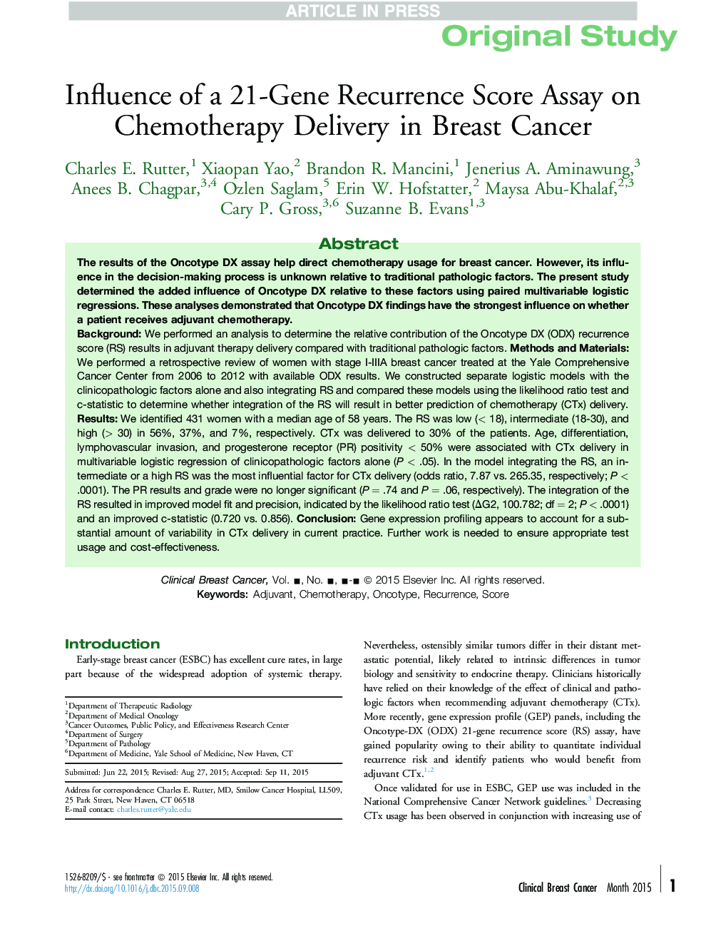 تأثیر یک آزمون ارزیابی مجدد 21 ژن در تحویل شیمی درمانی در سرطان پستان 
