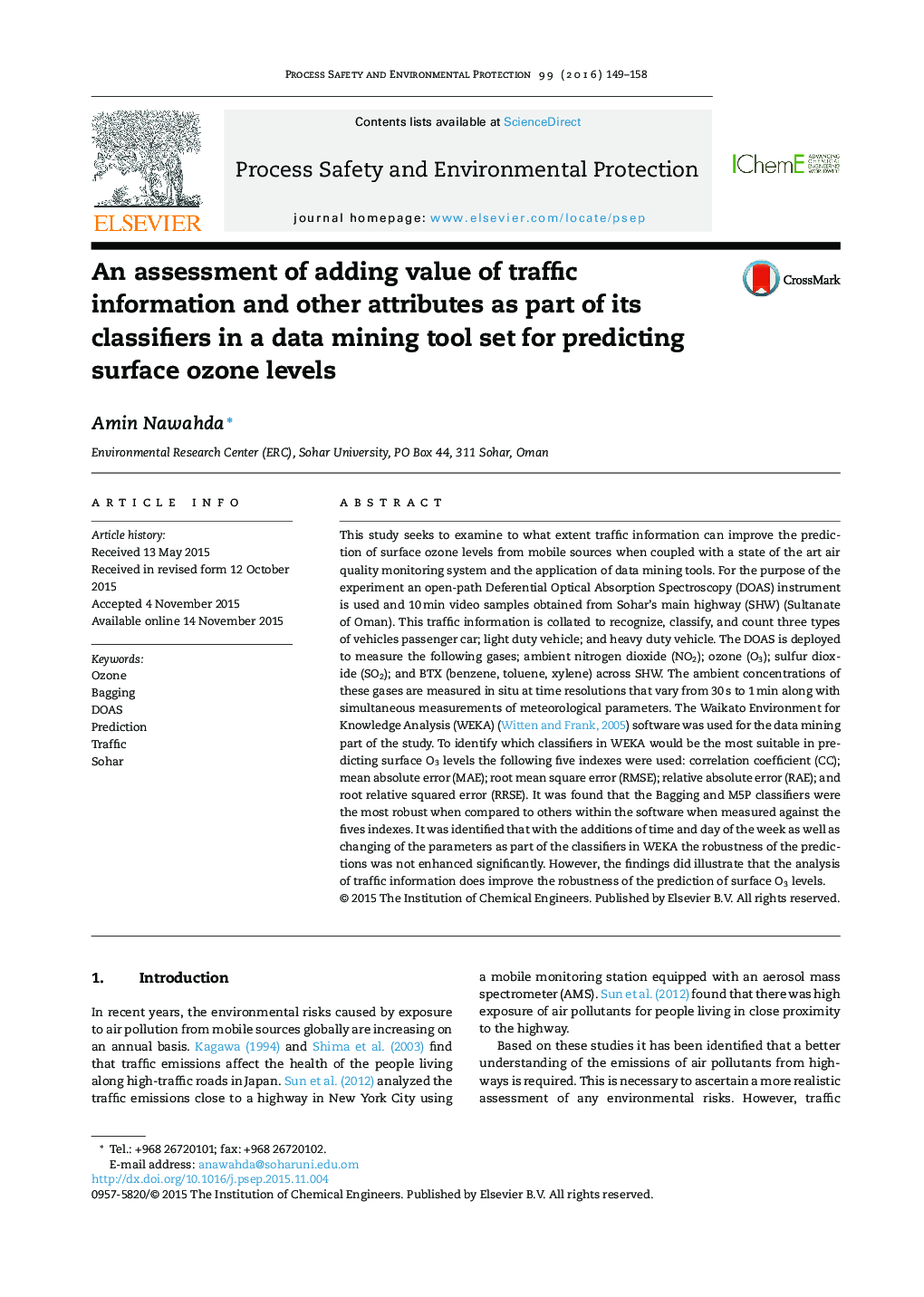 An assessment of adding value of traffic information and other attributes as part of its classifiers in a data mining tool set for predicting surface ozone levels