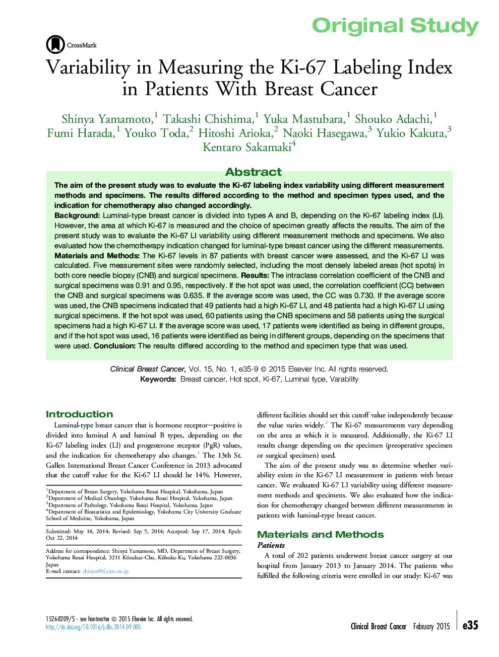 Variability in Measuring the Ki-67 Labeling Index in Patients With Breast Cancer