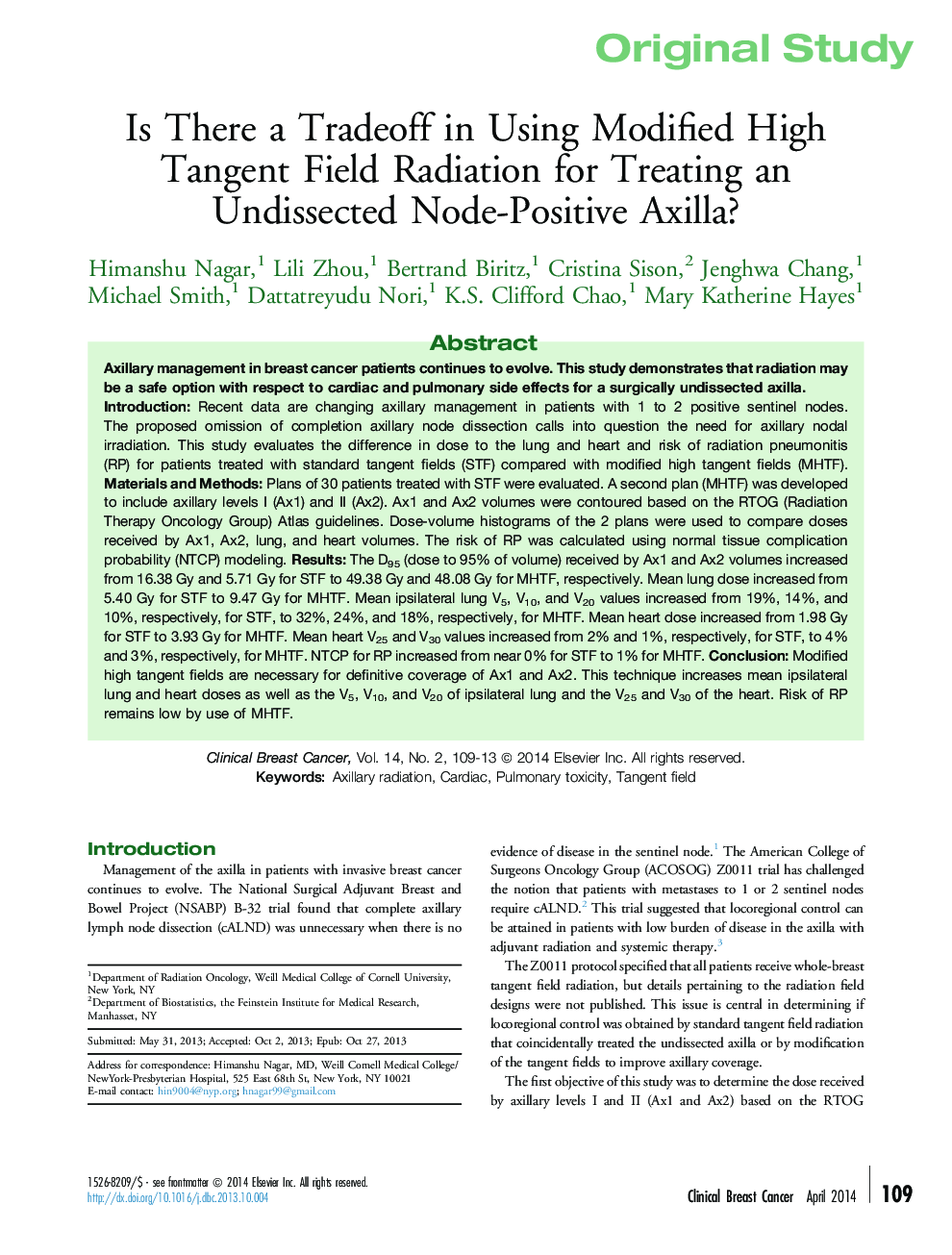Is There a Tradeoff in Using Modified High Tangent Field Radiation for Treating an Undissected Node-Positive Axilla?