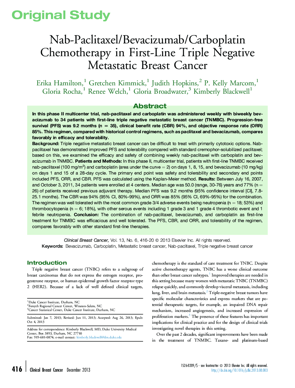 Original studyNab-Paclitaxel/Bevacizumab/Carboplatin Chemotherapy in First-Line Triple Negative Metastatic Breast Cancer