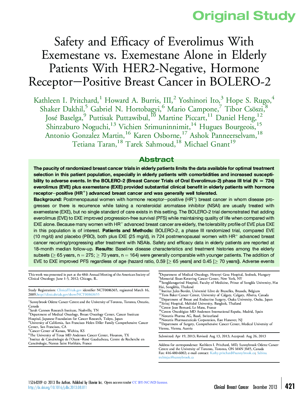 Original studySafety and Efficacy of Everolimus With Exemestane vs. Exemestane Alone in Elderly Patients With HER2-Negative, Hormone Receptor-Positive Breast Cancer in BOLERO-2