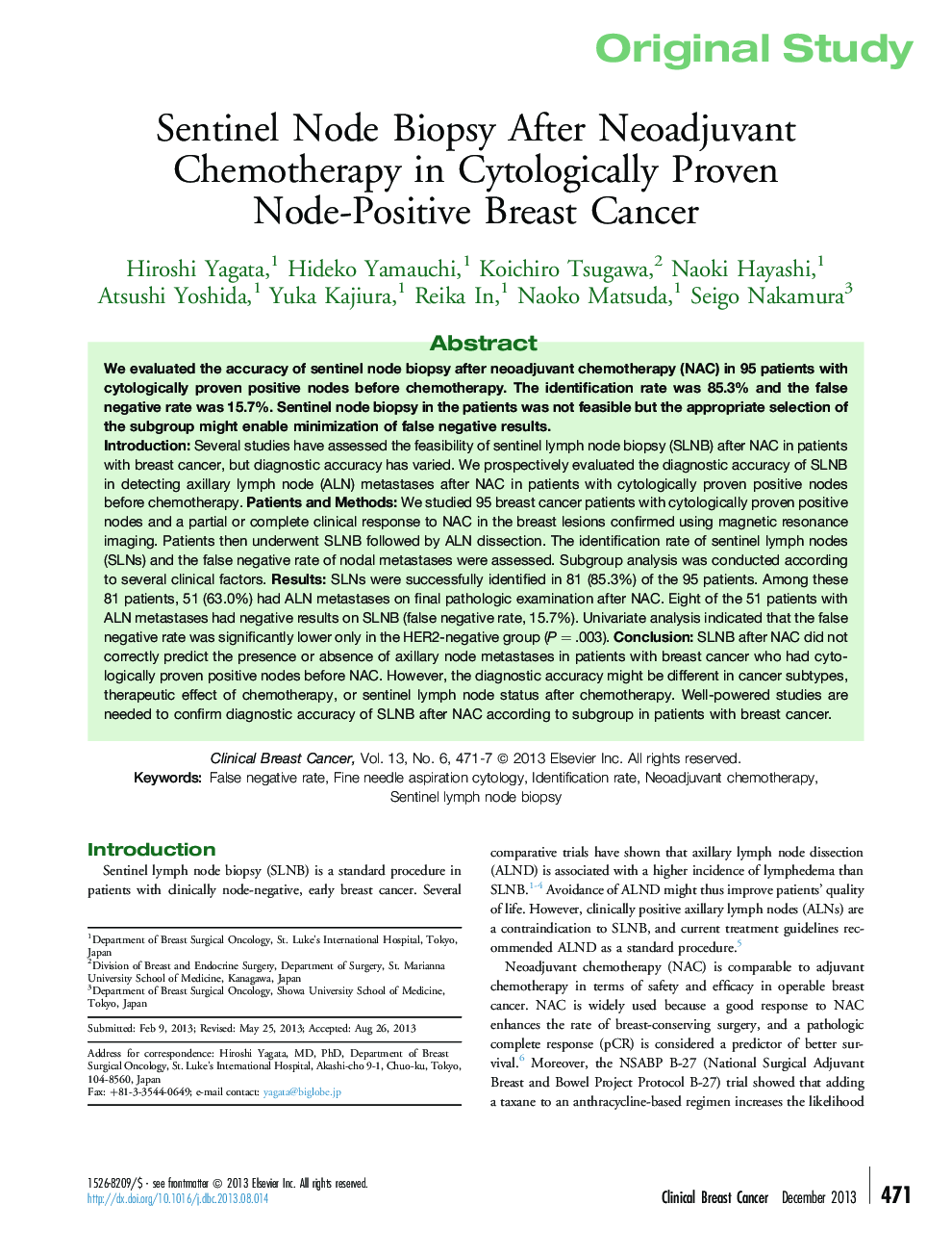 Sentinel Node Biopsy After Neoadjuvant Chemotherapy in Cytologically Proven Node-Positive Breast Cancer