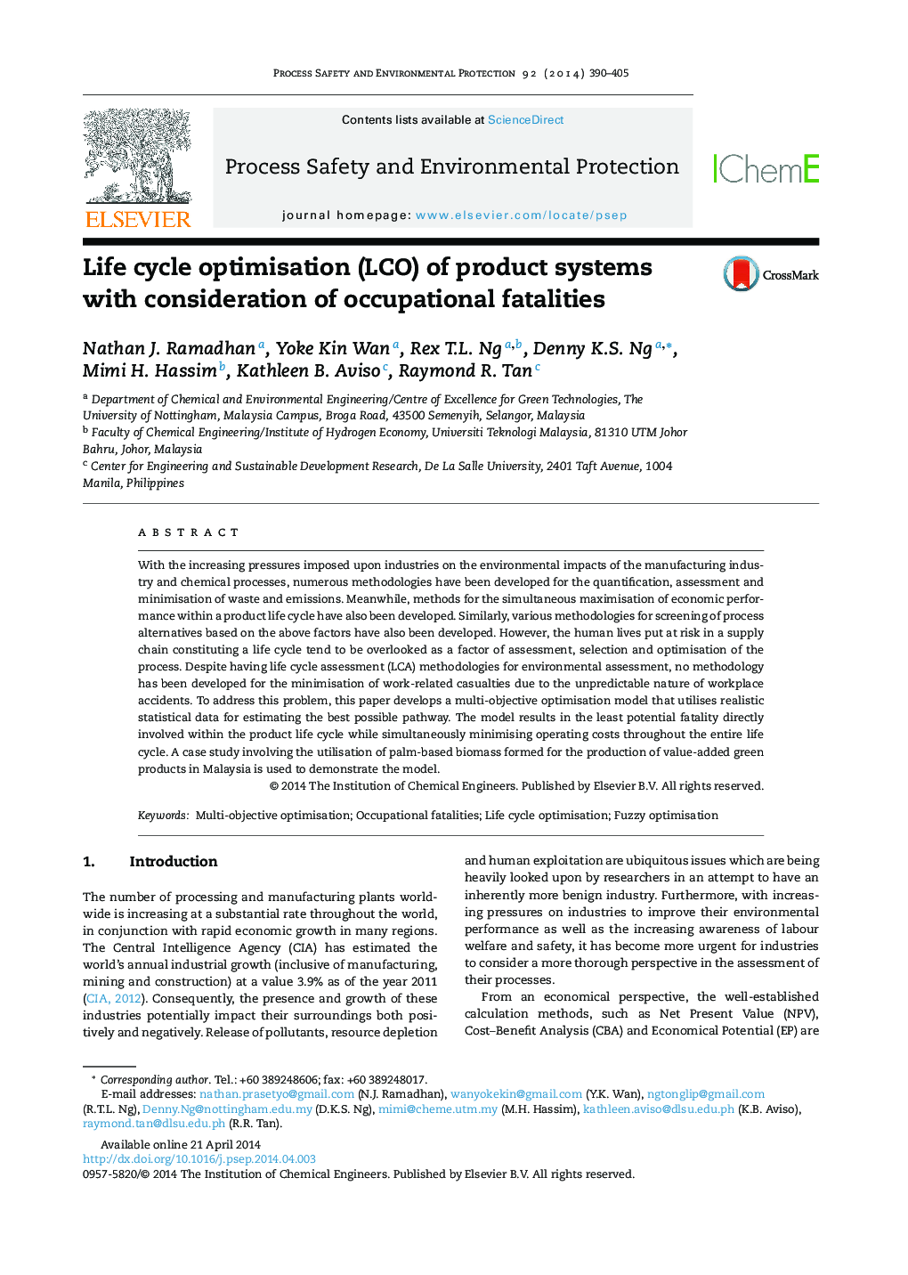 Life cycle optimisation (LCO) of product systems with consideration of occupational fatalities