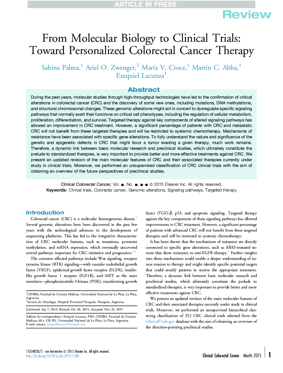 از بیولوژی مولکولی تا آزمایشات بالینی: به سمت درمان فرد سرطان کولورکتال شخصی 