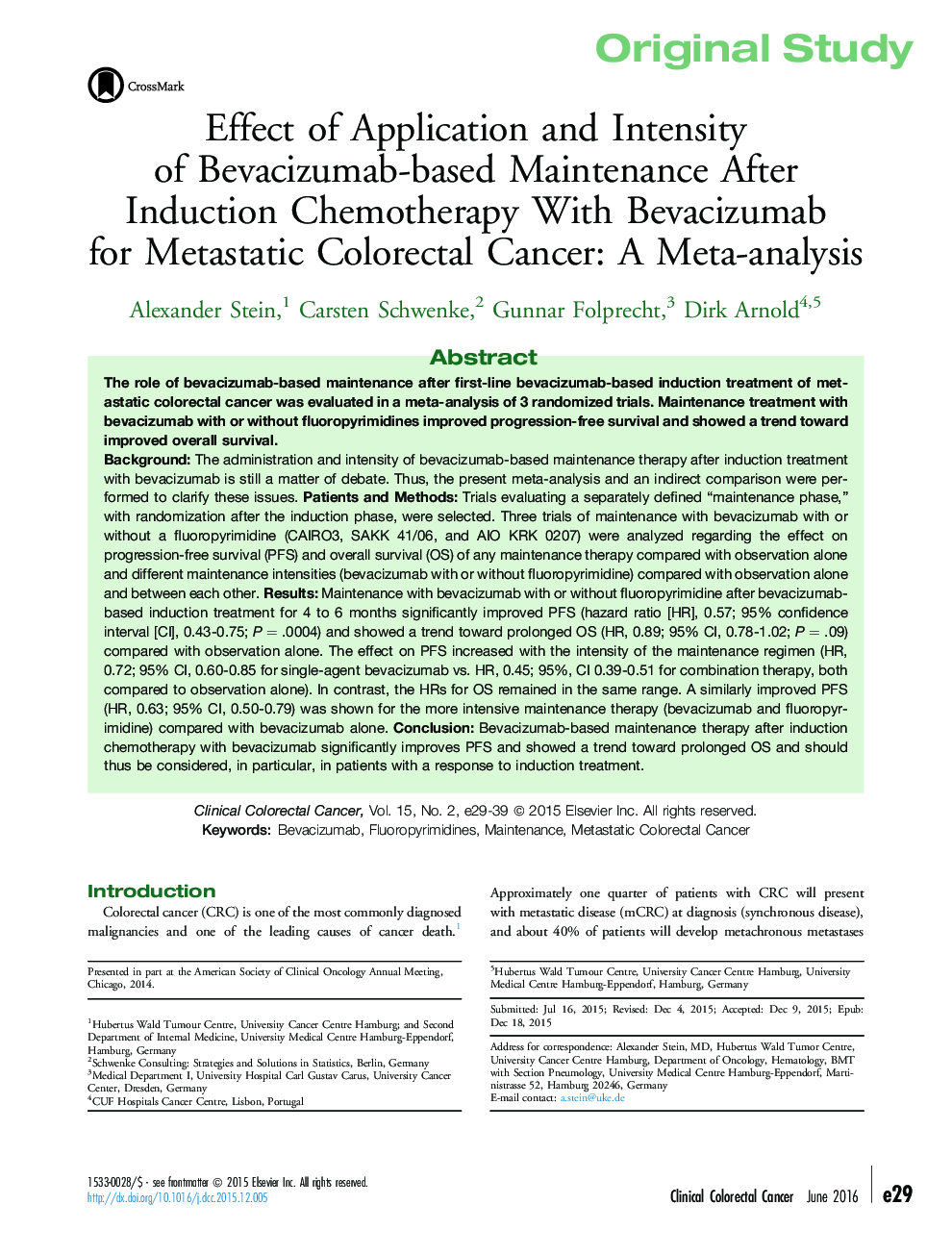 Effect of Application and Intensity of Bevacizumab-based Maintenance After Induction Chemotherapy With Bevacizumab for Metastatic Colorectal Cancer: A Meta-analysis