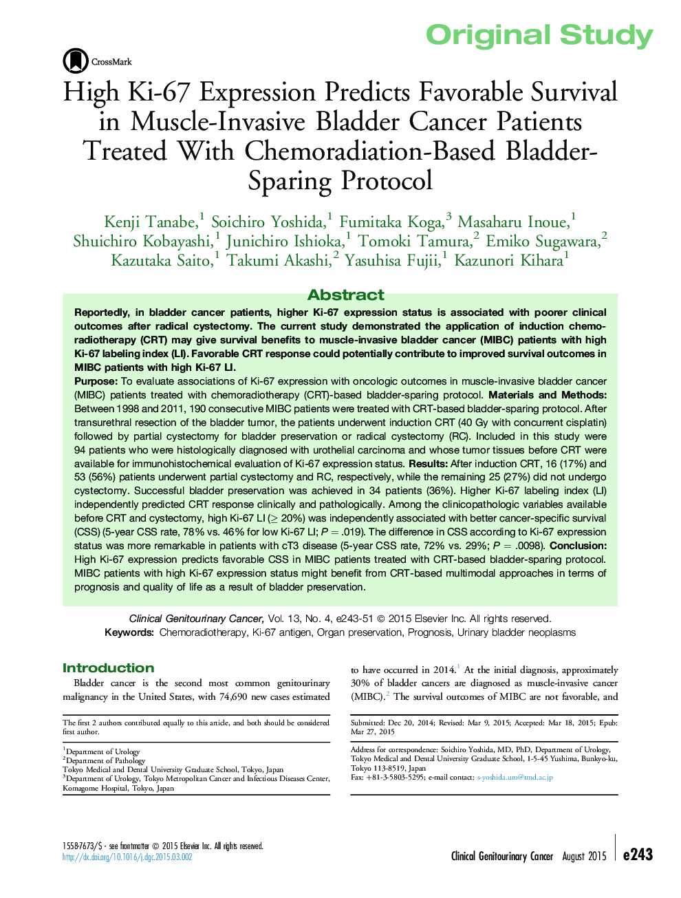 High Ki-67 Expression Predicts Favorable Survival in Muscle-Invasive Bladder Cancer Patients Treated With Chemoradiation-Based Bladder-Sparing Protocol