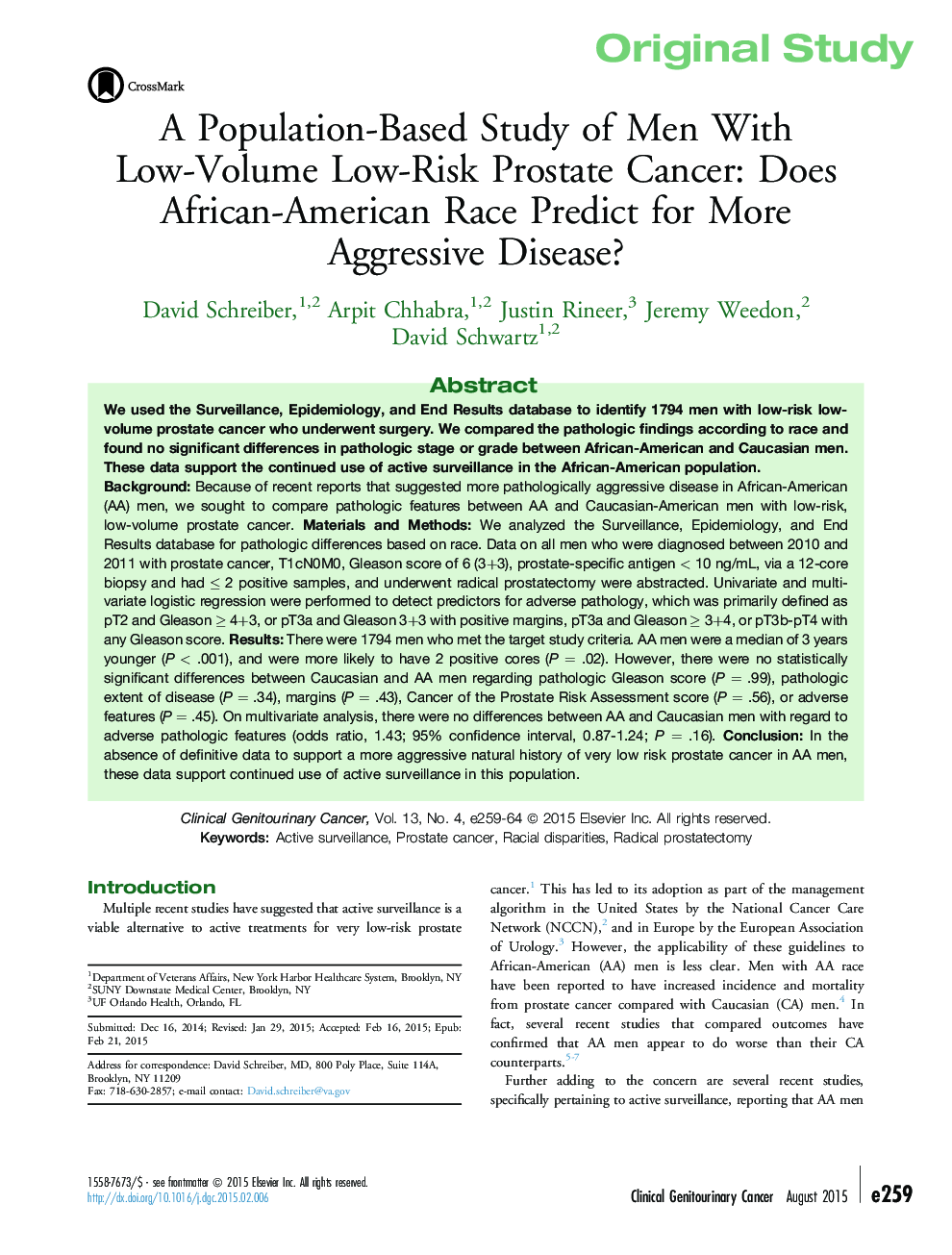 یک تحقیق مبتنی بر جمعیت مردان مبتلا به سرطان پروستات با کمبود ریسک: آیا نژاد آفریقایی-آمریکایی برای بیماری تهاجمی پیش بینی می شود؟ 