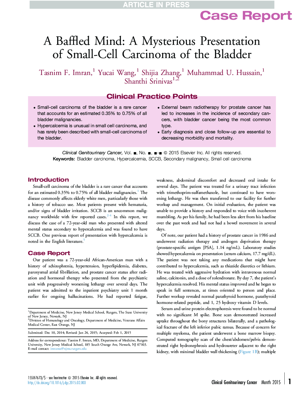 ذهن باطل: ارائه مرموز از سرطان سلول های کوچک مثانه 
