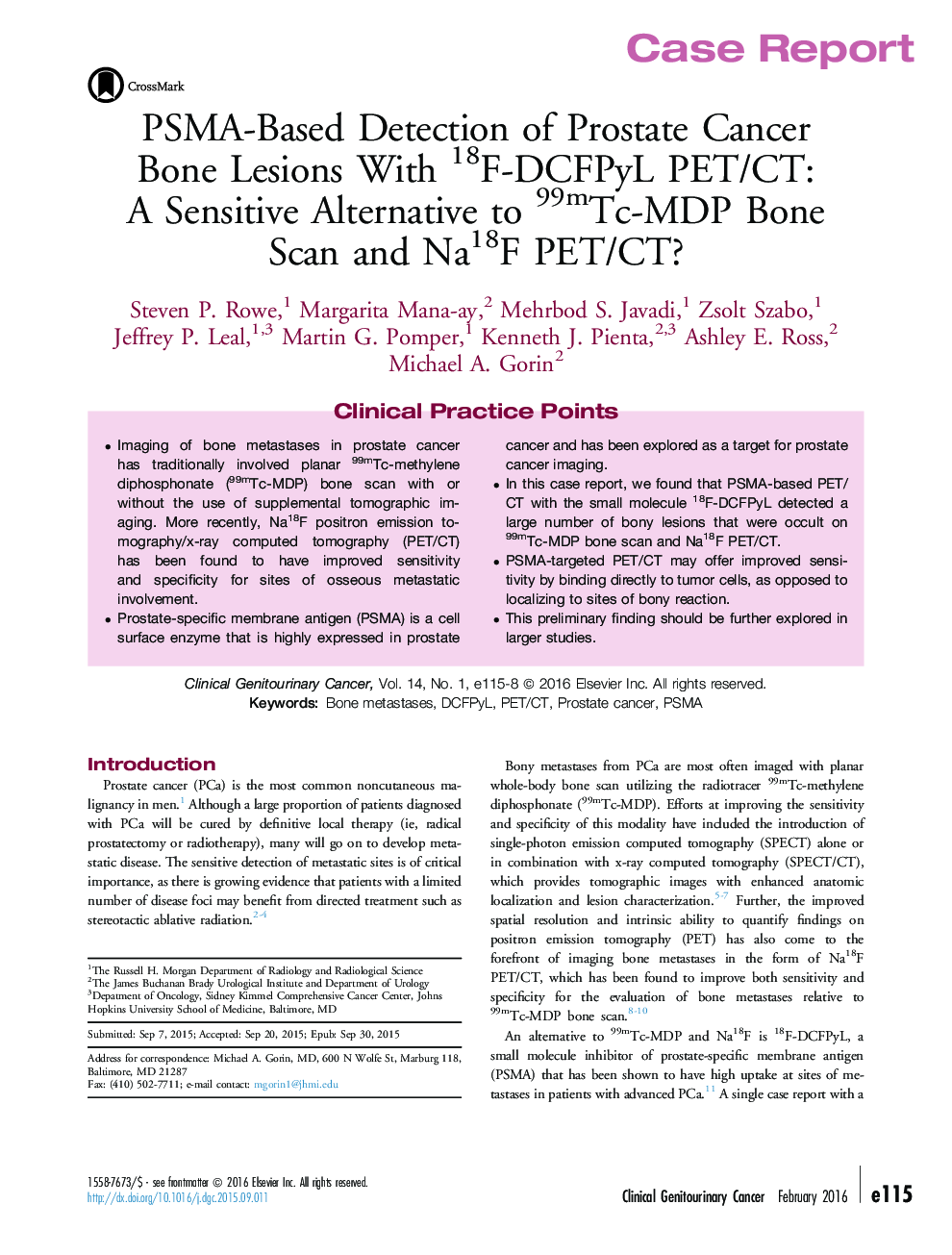 PSMA-Based Detection of Prostate Cancer Bone Lesions With 18F-DCFPyL PET/CT: A Sensitive Alternative to 99mTc-MDP Bone Scan and Na18F PET/CT?