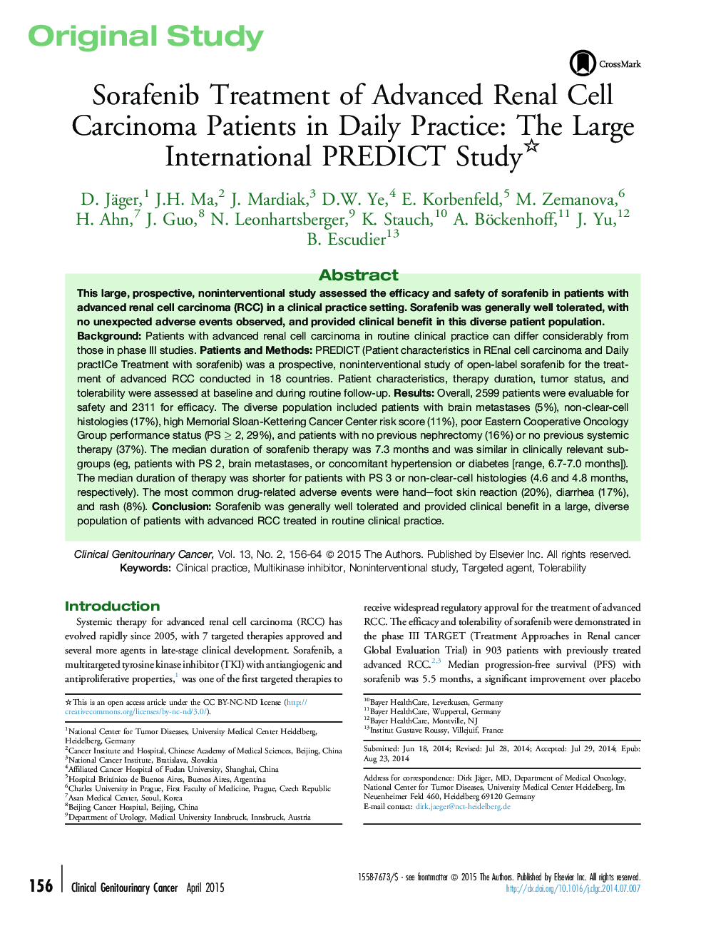 Sorafenib Treatment of Advanced Renal Cell Carcinoma Patients in Daily Practice: The Large International PREDICT Study