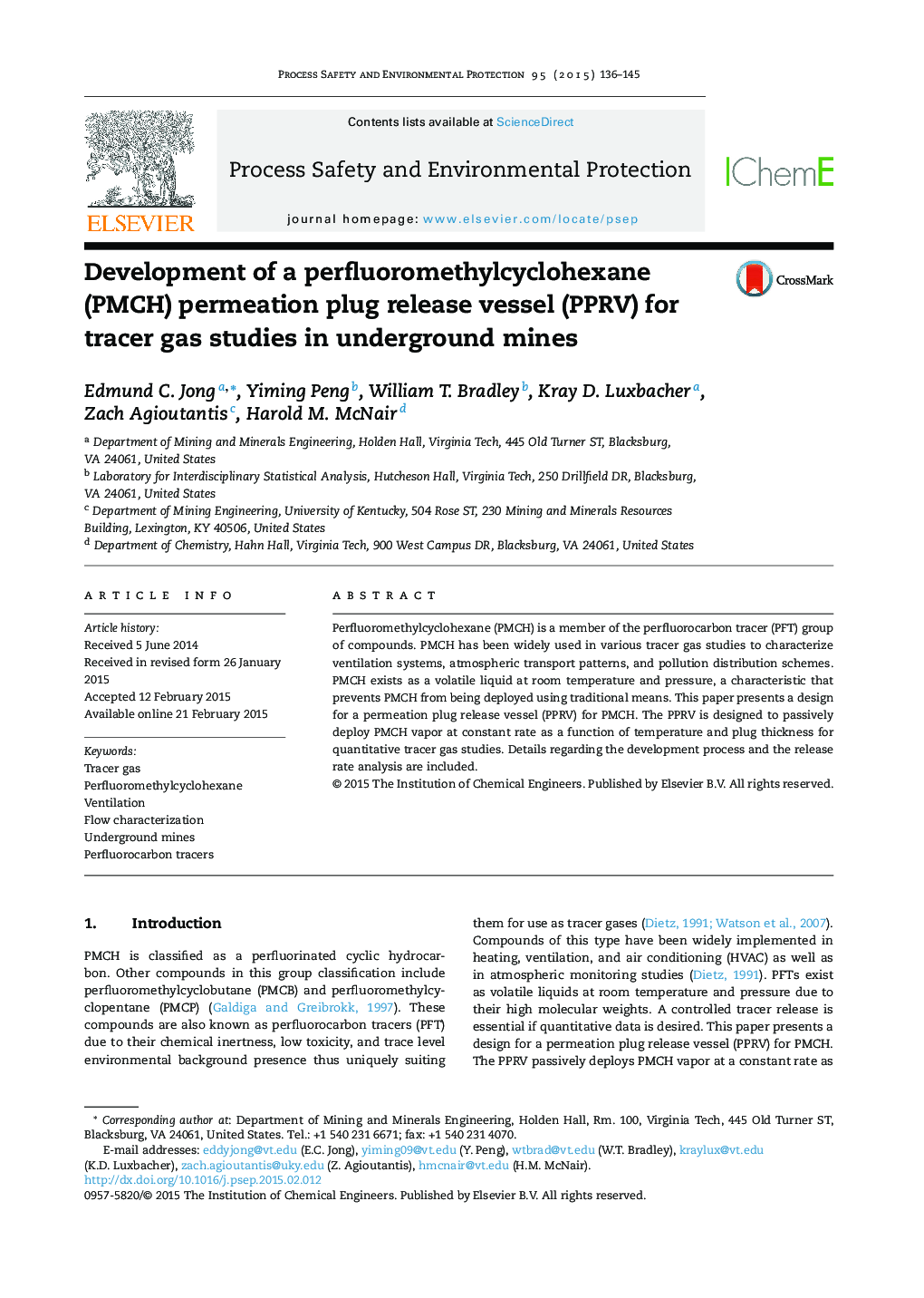 Development of a perfluoromethylcyclohexane (PMCH) permeation plug release vessel (PPRV) for tracer gas studies in underground mines