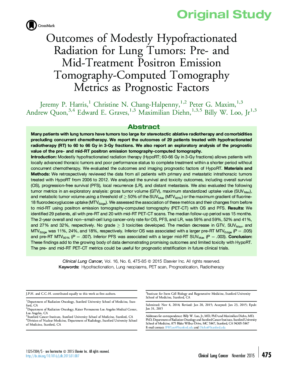 مطالعهی اصلی نتایج پرتوهای هیپوفراکشن شده برای تومورهای ریه: پیشآزمونهای پیشآگهی توموگرافی محاسبه توموگرافی انتشار توموگرافی پوزیترون و پیش وسط 