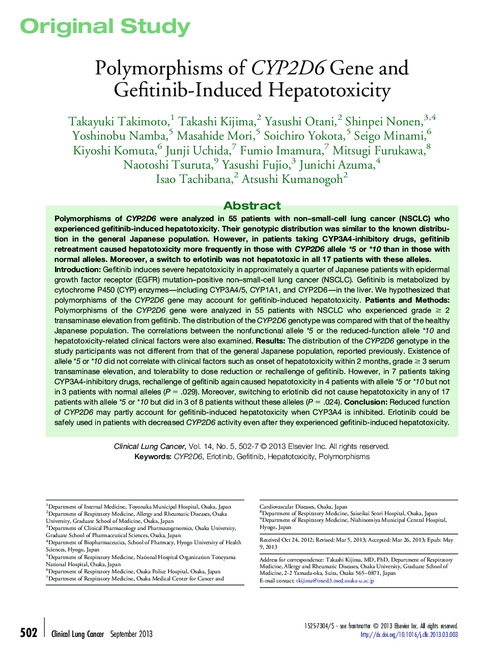 Original studyPolymorphisms of CYP2D6 Gene and Gefitinib-Induced Hepatotoxicity