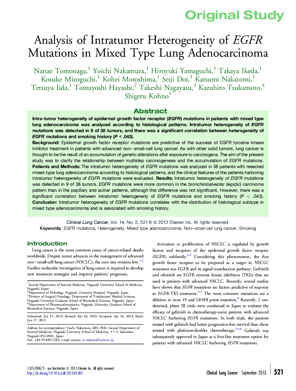 Analysis of Intratumor Heterogeneity of EGFR Mutations in Mixed Type Lung Adenocarcinoma