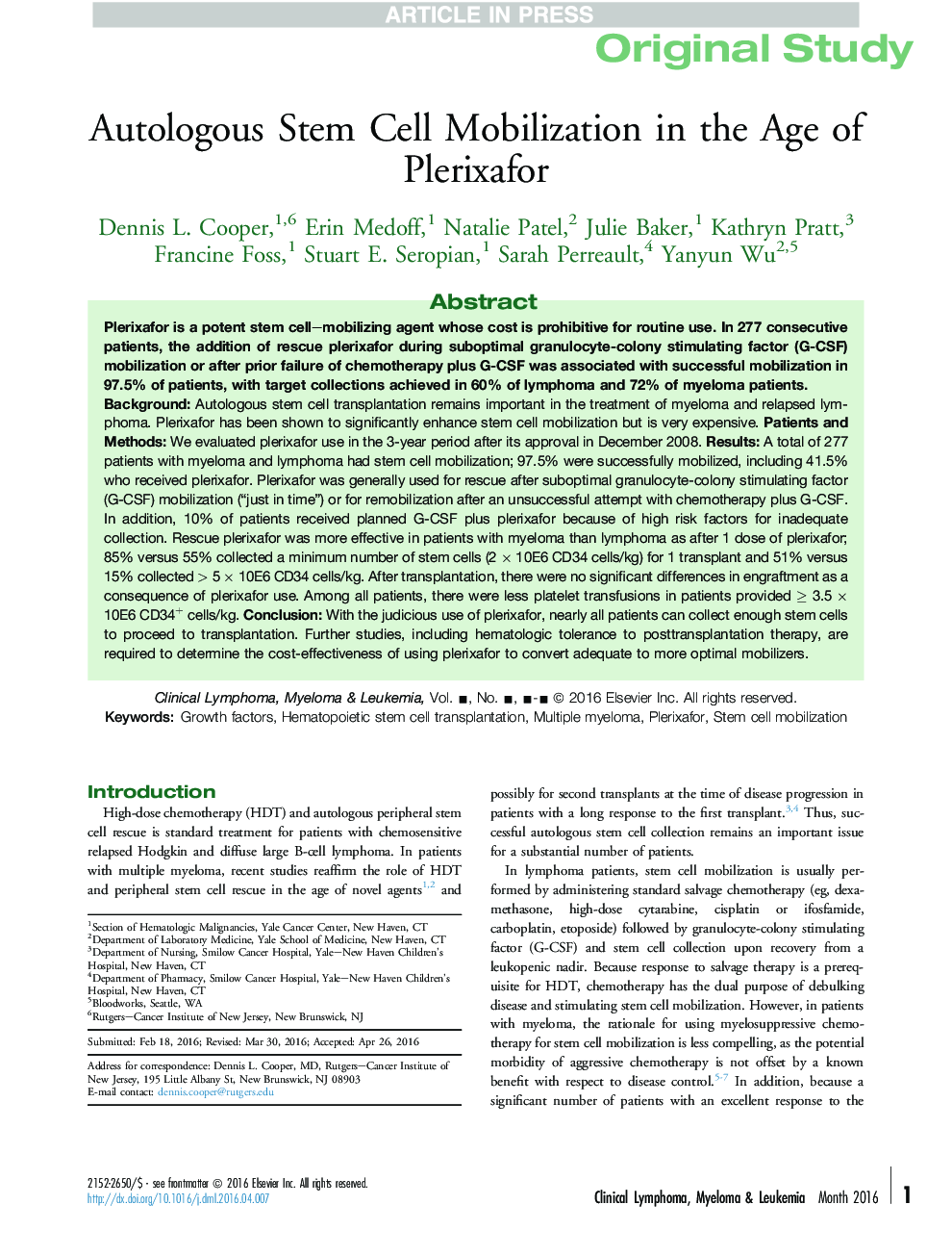 Autologous Stem Cell Mobilization in the Age of Plerixafor