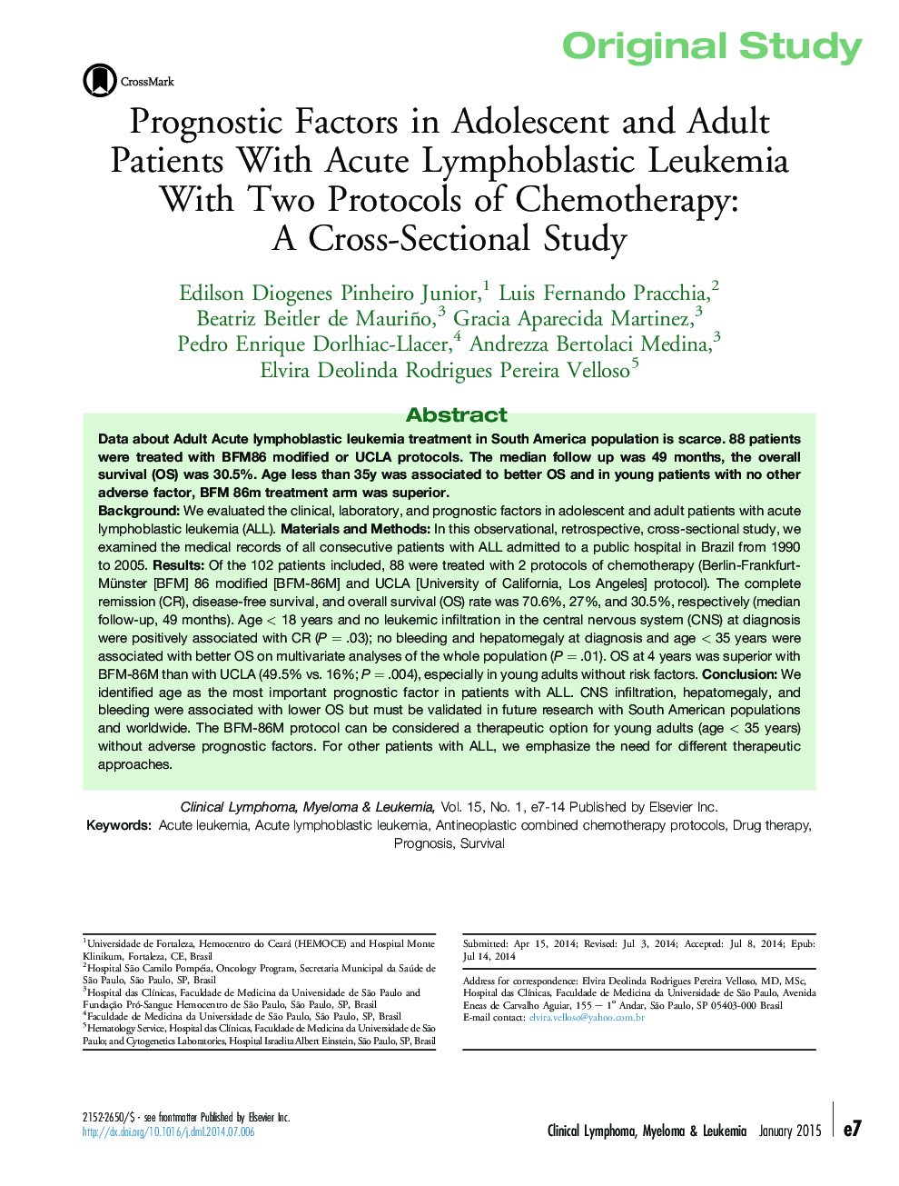 Prognostic Factors in Adolescent and Adult Patients With Acute Lymphoblastic Leukemia With Two Protocols of Chemotherapy: AÂ Cross-Sectional Study