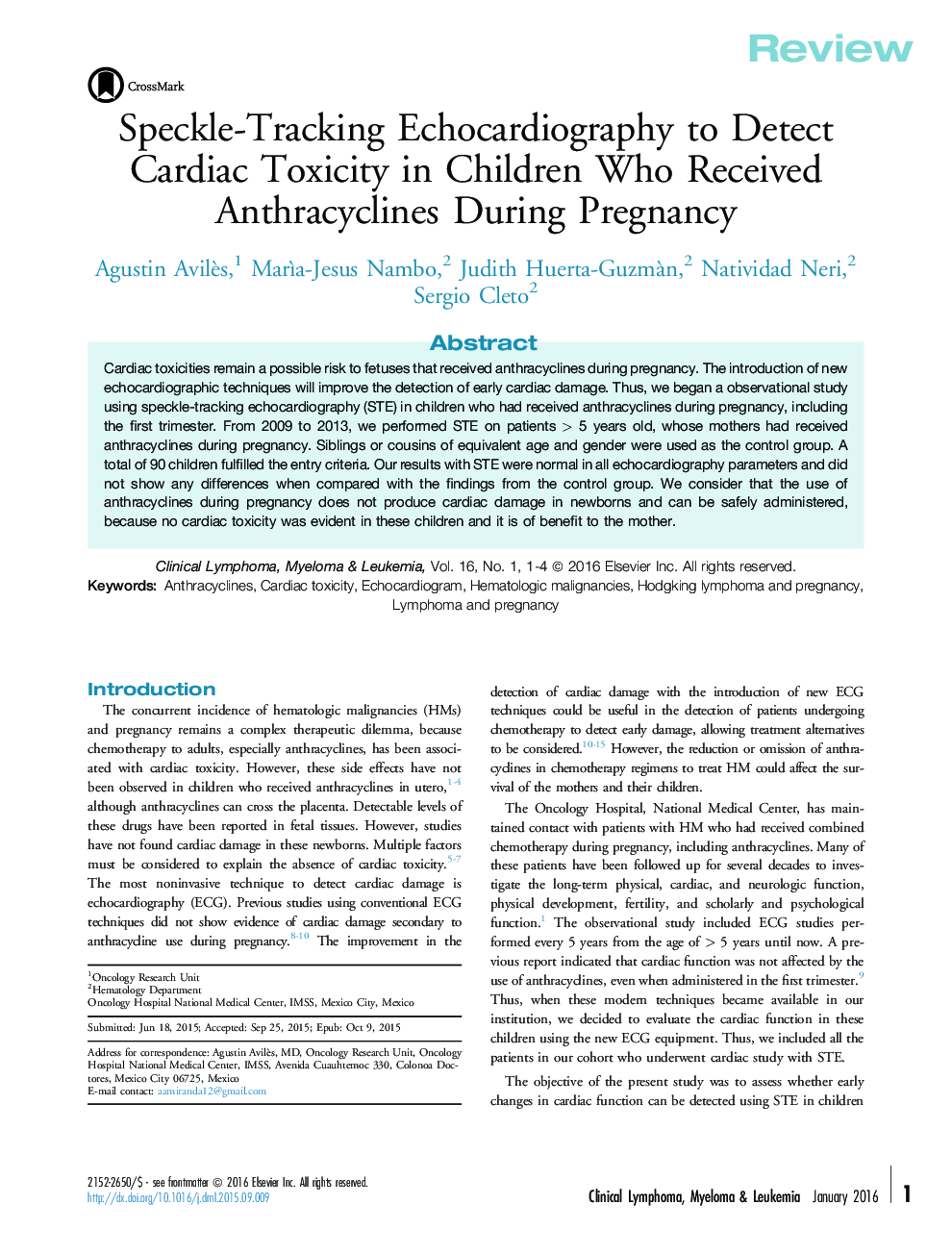 Speckle-Tracking Echocardiography to Detect Cardiac Toxicity in Children Who Received Anthracyclines During Pregnancy